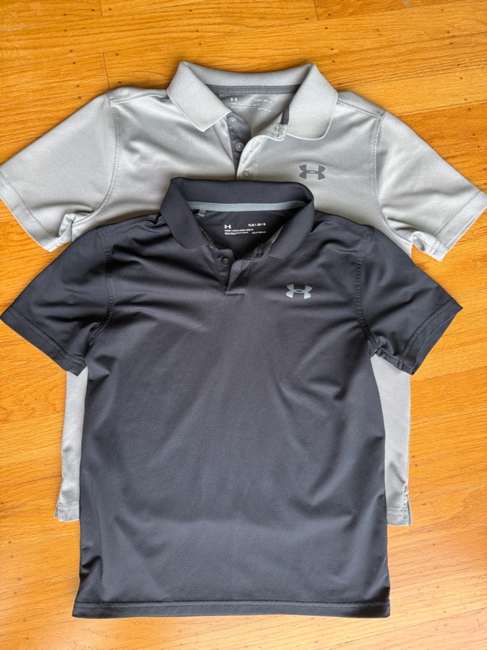 2 Under Armour Short Sleeve Polo Shirts - Black & Light Gray